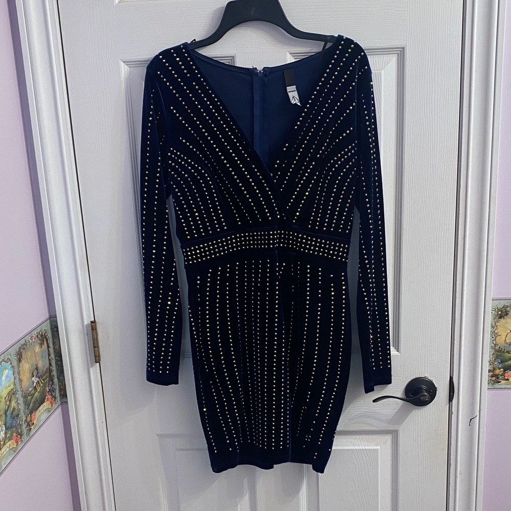 Windsor Navy Studded Long Sleeve Dress